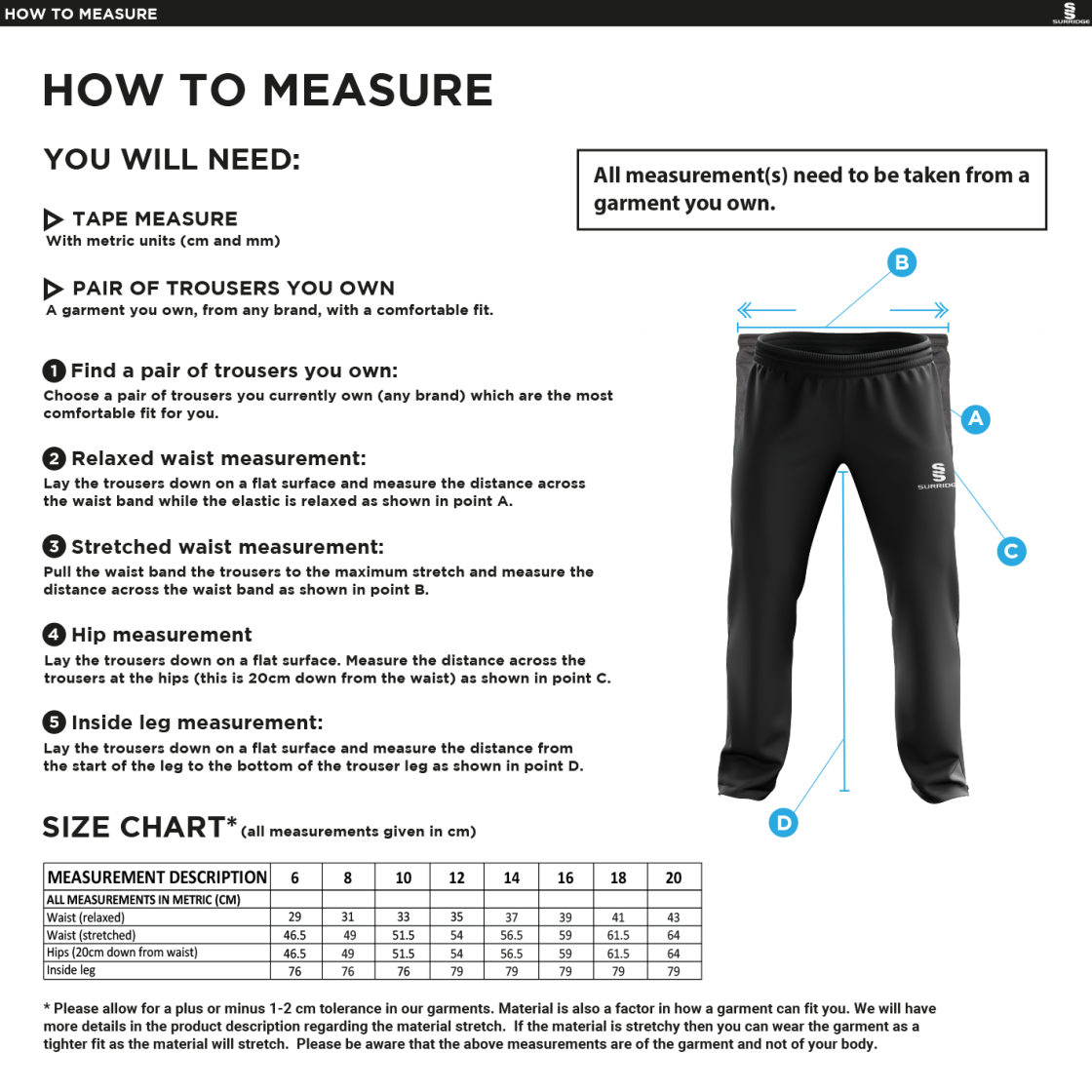 Sunningdale School Staff Poplin Track Pant Navy - female - Size Guide