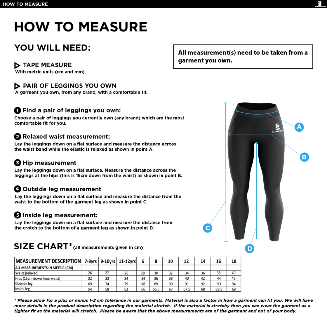 SUNNINGDALE SCHOOL STAFF LEGGINGS - Size Guide