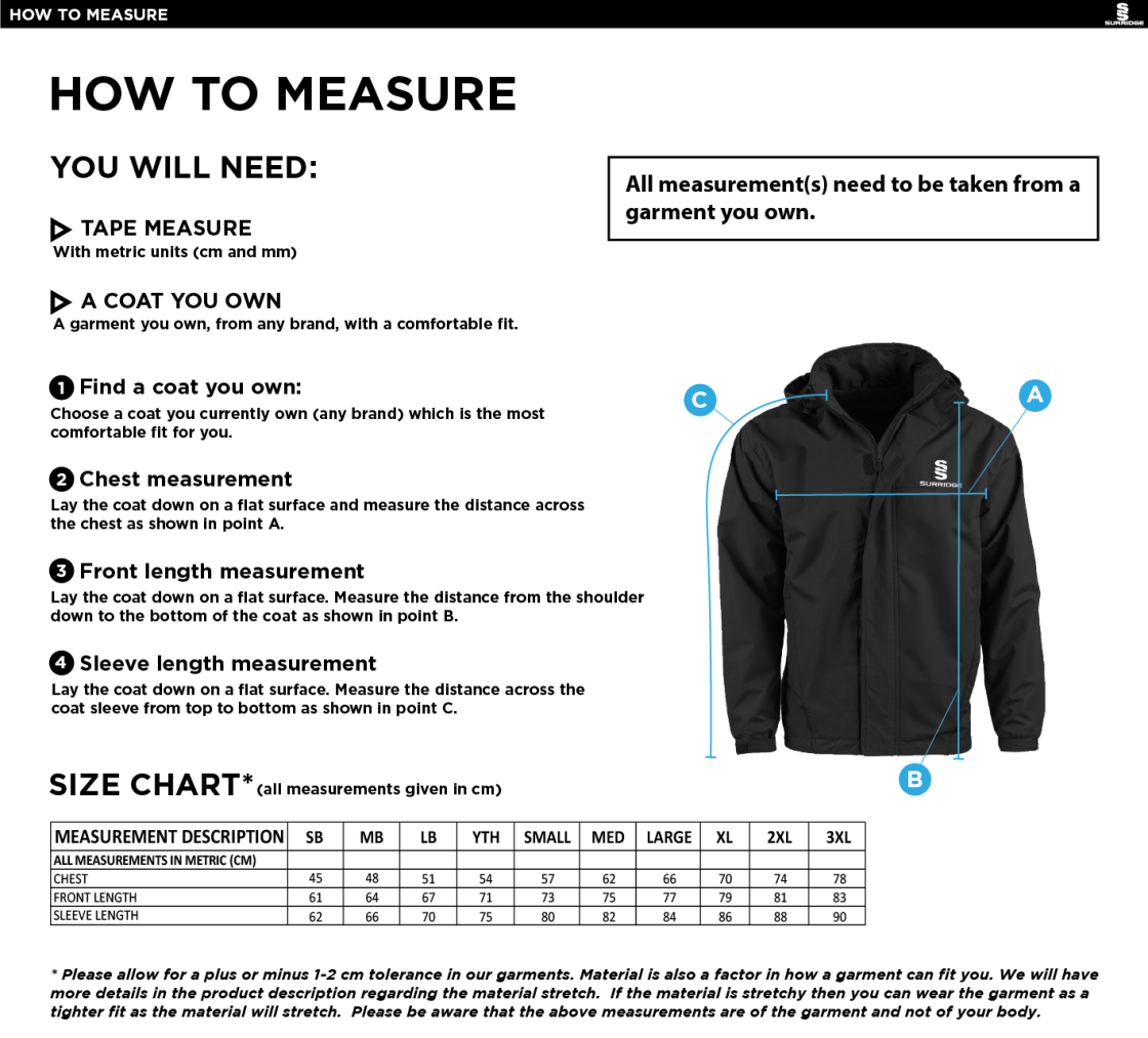 Sunningdale School Staff Fleece Line Jacket - Navy - Size Guide